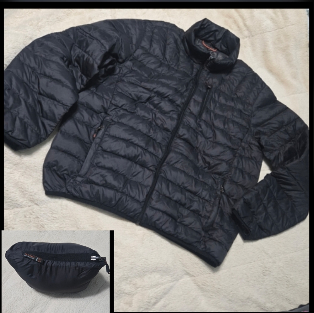 Hawke and Co Packable Down Jacket Ski Snowboard Winter Puffer Coat Black, L